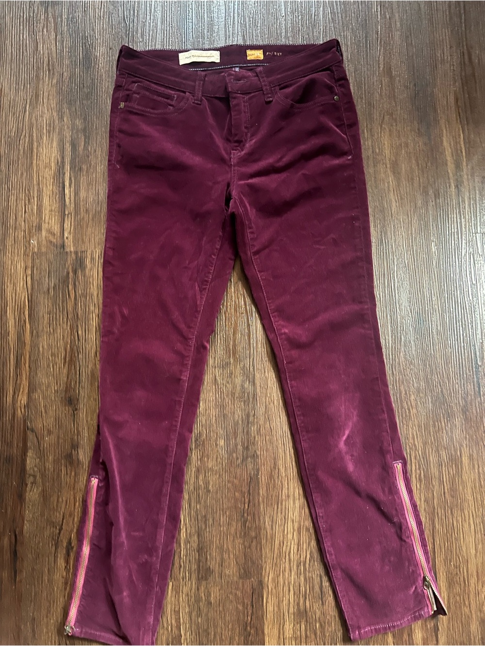 Anthropologie Wine Burgundy Skinny Corduroy Jeans with Ankle Zips